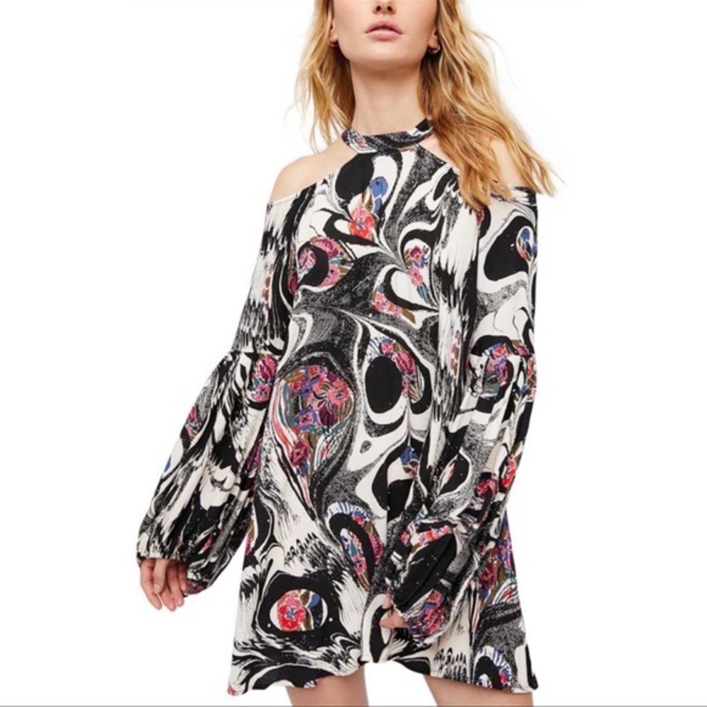 Free People Abstract Open-Shoulder Tunic Dress